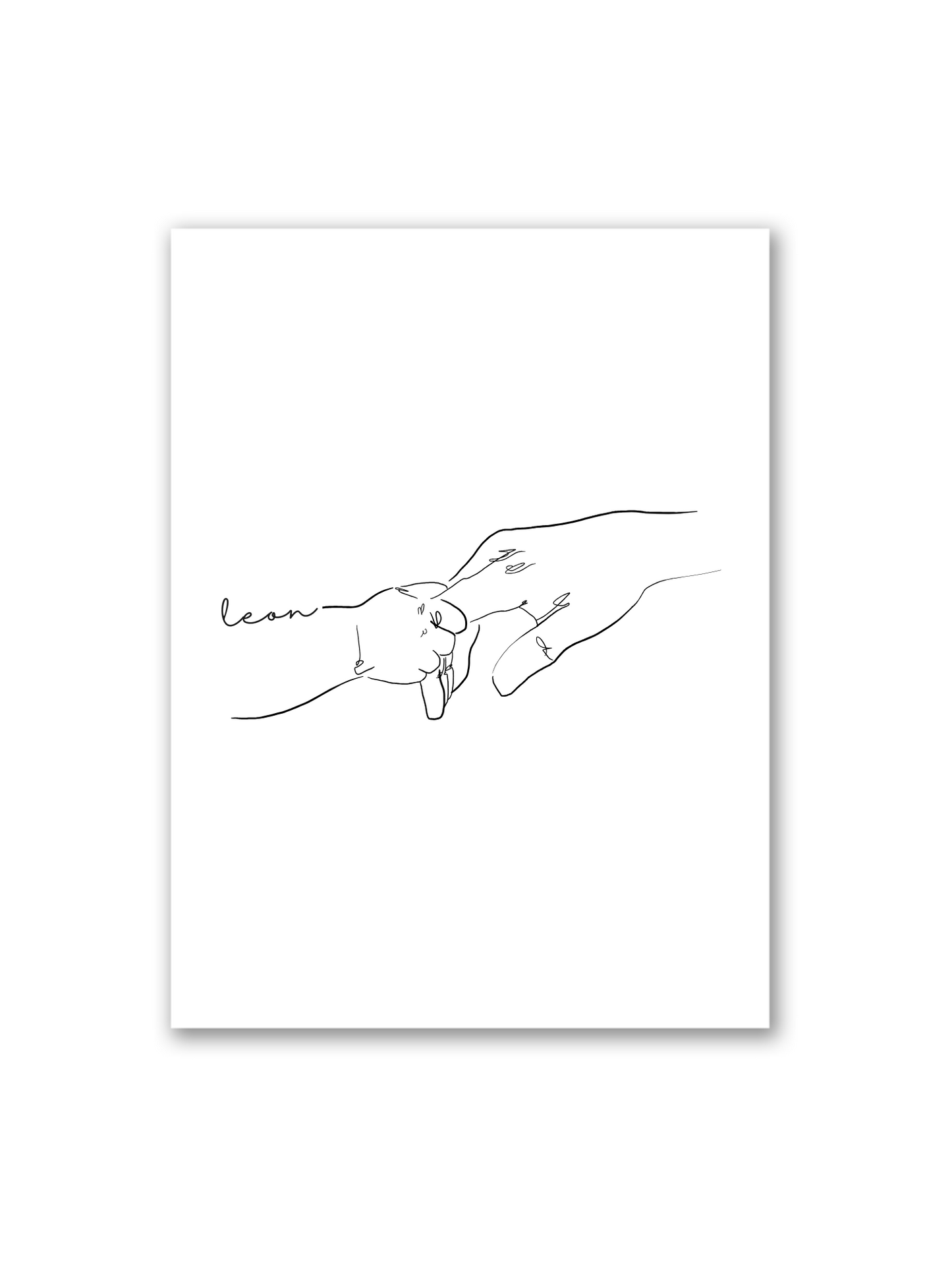 Line Art Poster „Bambina“ von Sels Studio – Babyhand und Elternhand auf weißem Hintergrund, mit Personalisierung für Geburts- oder Erinnerungsmomente
