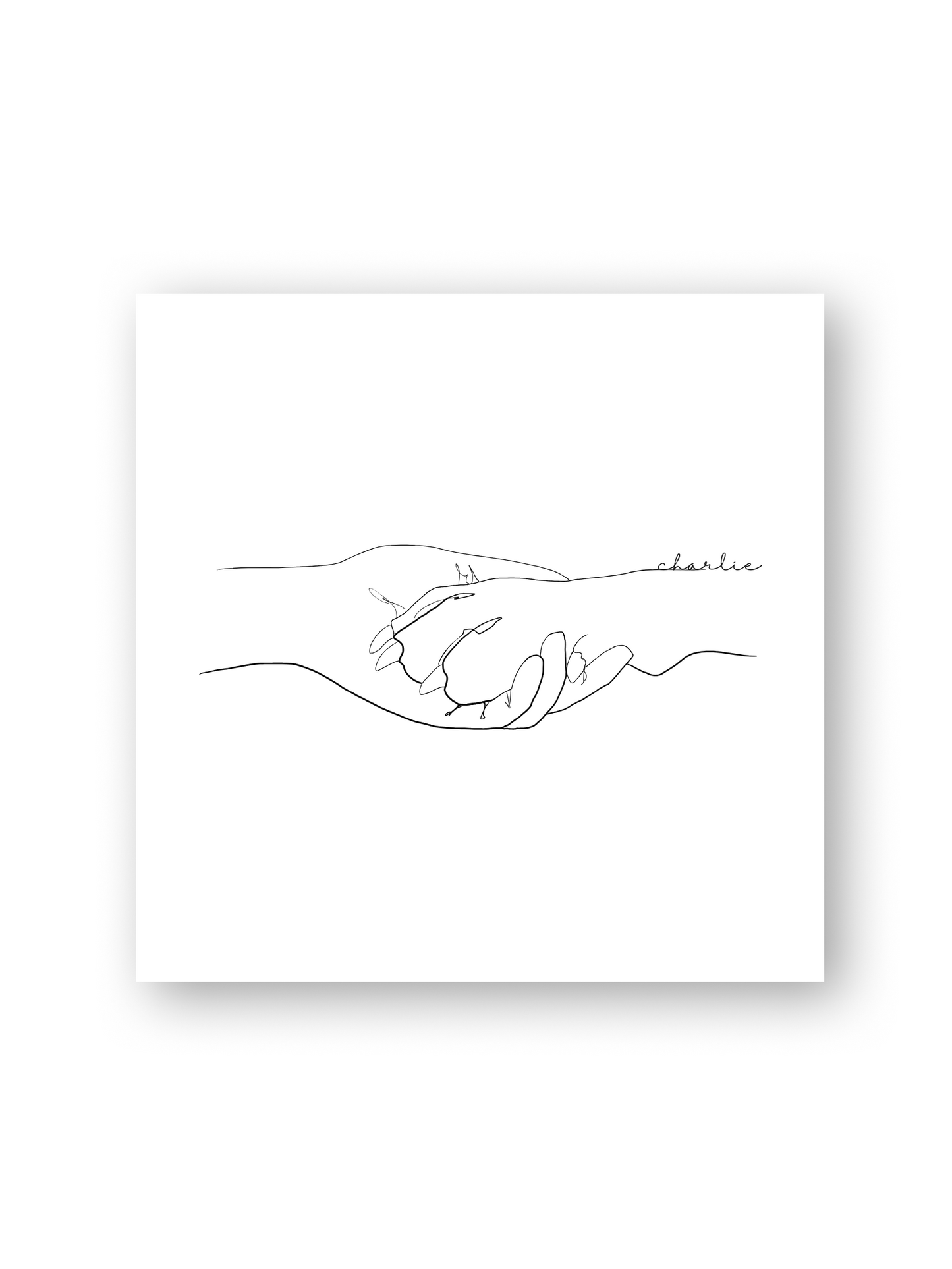 „Pfötchen“ Poster von Sels Studio – Hundepfote in menschlicher Hand als personalisierbare Line Art auf weißem Hintergrund, ideal für Hundeliebhaber:innen
