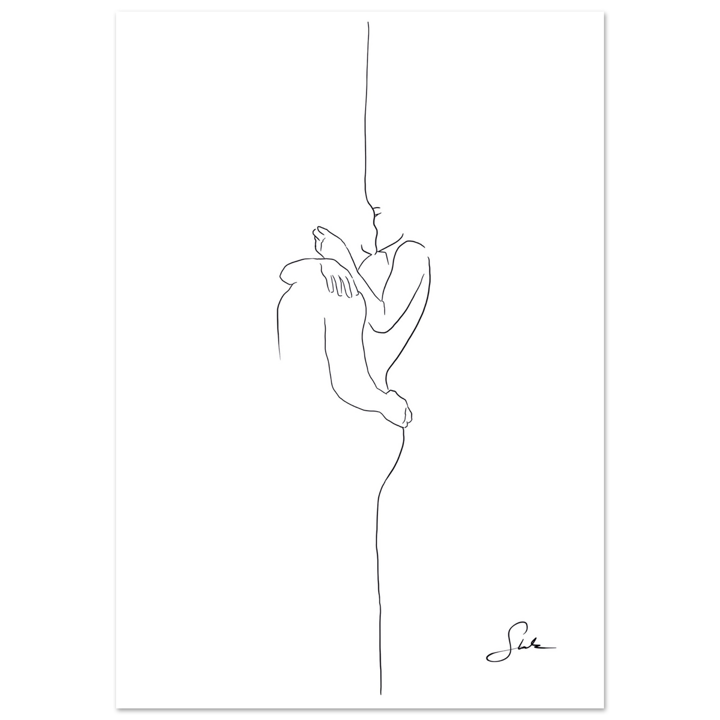 Paar Line Art Poster mit Umarmung auf weißem Hintergrund, schwarze Linienzeichnung, handgemalt von Künstlerin Selin.