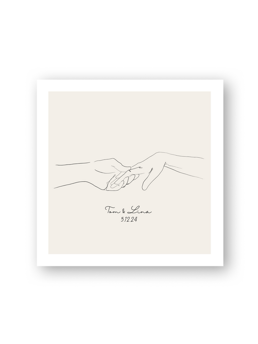 Das Poster "Azizam" stellt zwei Hände als Line Art auf hellbeigem Hintergrund von Sels Studio da. 