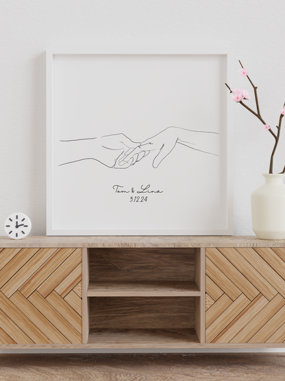 "Azizam" ein individuelles Line Art Poster für Pärchen als Hochzeitsgeschenk mit Namen und Datum.