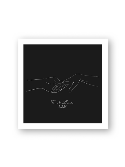 Schwarzes Line Art Poster „Azizam“ – stilvolle, personalisierte Darstellung zweier ineinander greifender Hände als Zeichen der Liebe von Sels Studio