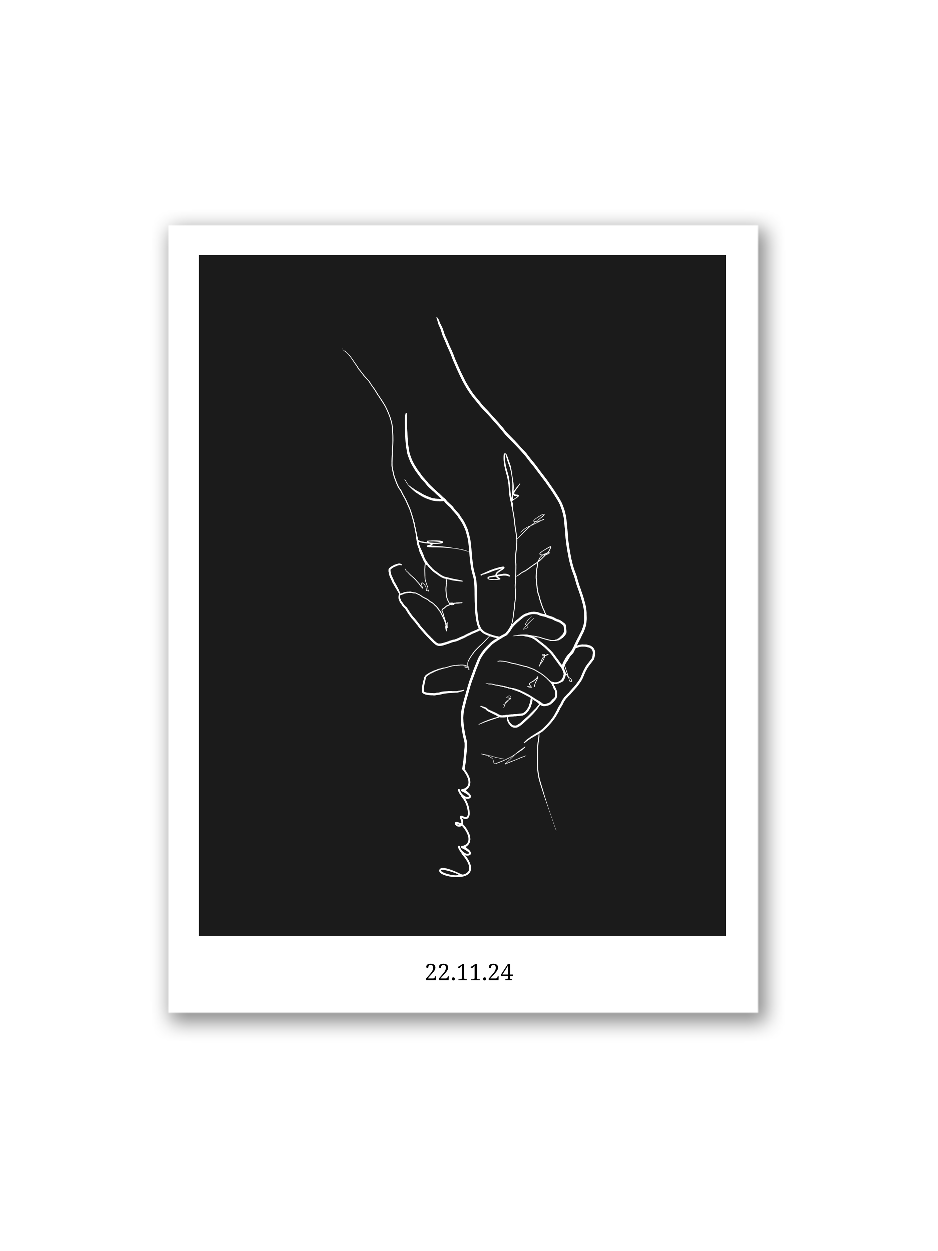 „Bambino“ Poster – Babyhand hält Elternfinger in Line Art auf beigem Hintergrund, personalisierbar mit Name und Datum von Sels Studio