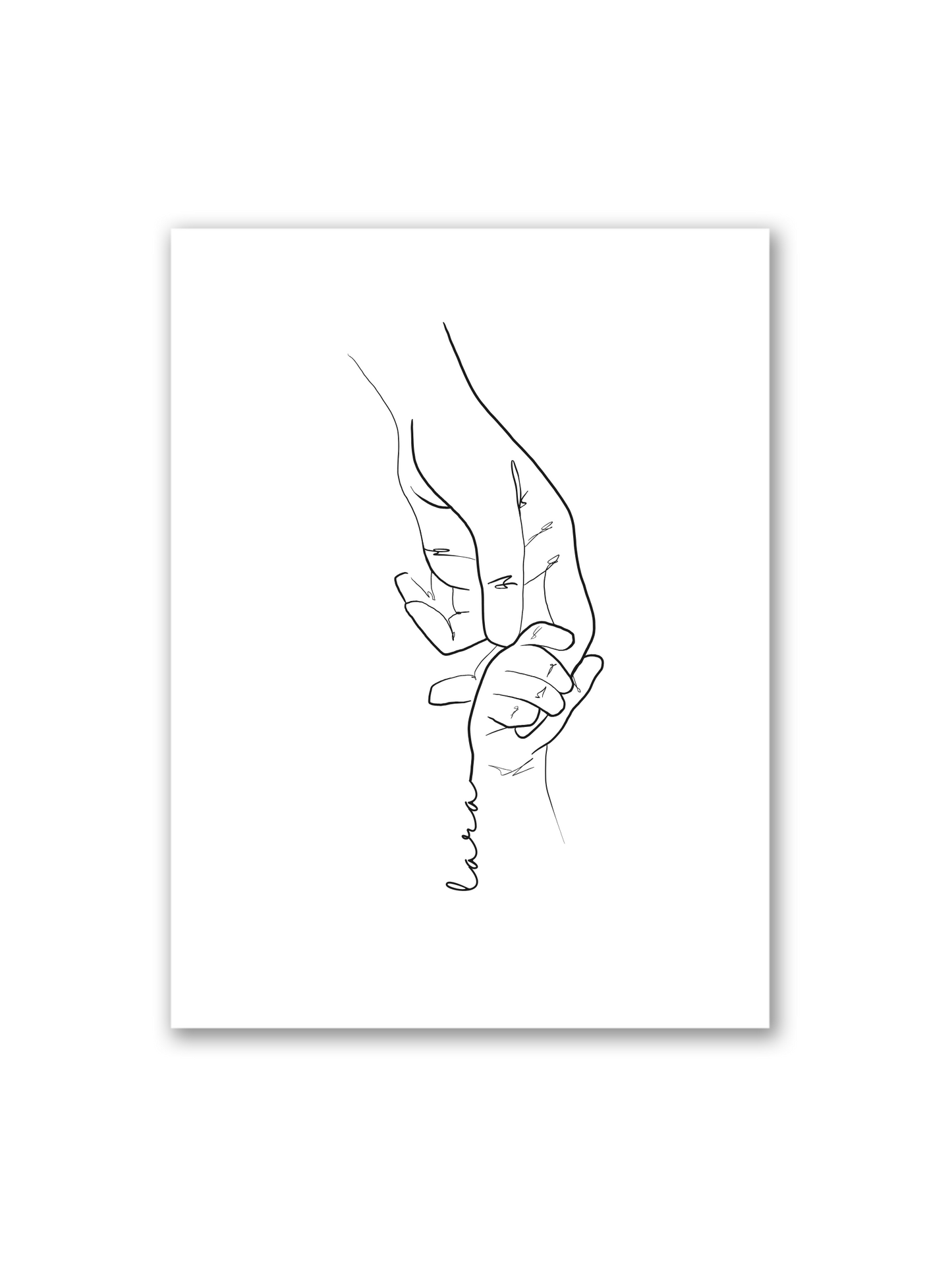 „Bambino“ Line Art Poster – Babyhand mit Elternhand auf weißem Hintergrund, individualisierbar mit Namen, perfektes Erinnerungsstück oder Taufgeschenk