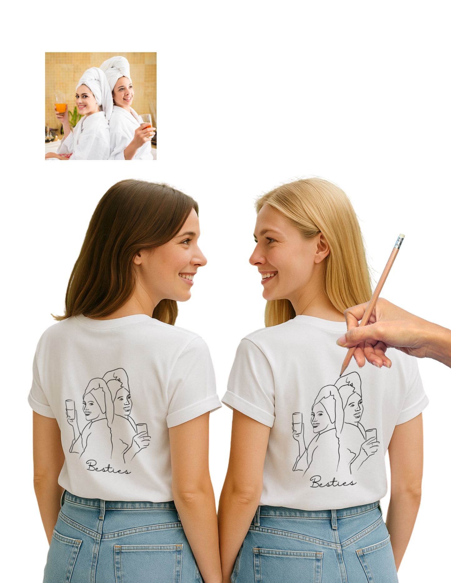 Dein Foto als Line Art | Besties T-Shirt