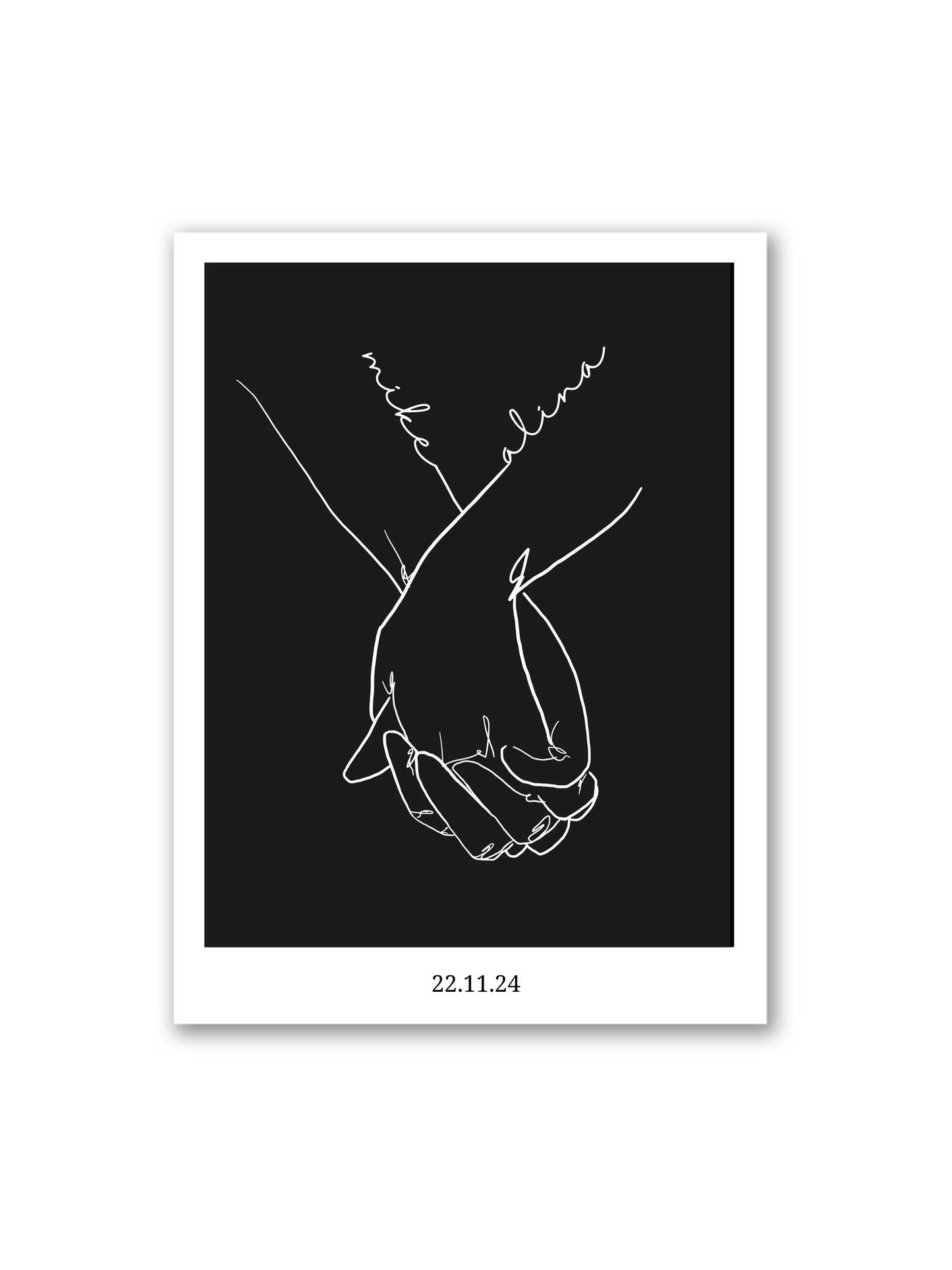 Stilvolles Paarposter „Cheri me Cheri“ in Schwarz – zwei Menschen Hand in Hand, individuell mit Namen & Datum, als ausdrucksstarkes Geschenk zur Beziehung, Hochzeit oder zum Jahrestag
