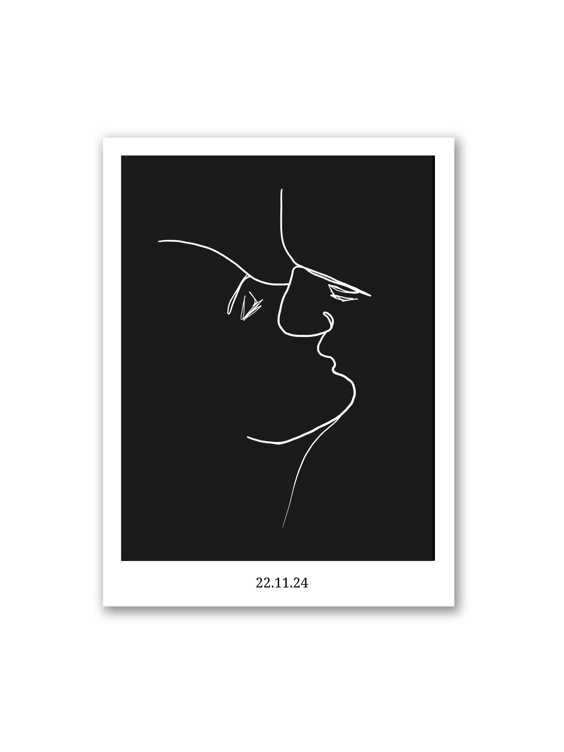 Poster „Dein Foto als Line Art“ – handgezeichnete Illustration nach Foto auf schwarzem Hintergrund von Sels Studio, personalisierbar mit Namen und Datum für besondere Erinnerungen