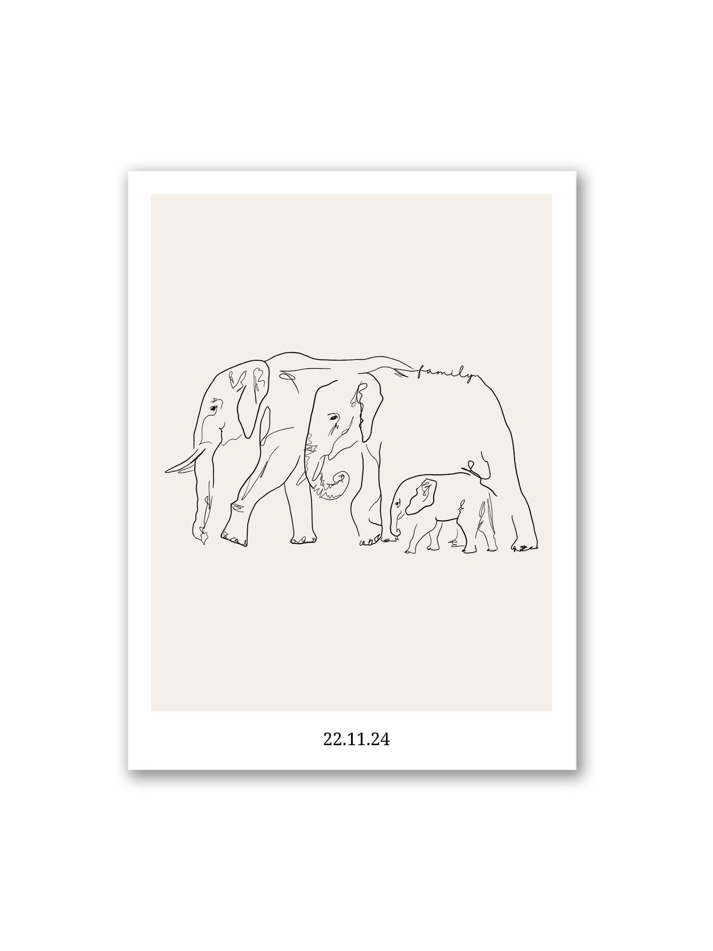 Minimalistisches Familienbild „Gentle Giants“ in Line Art auf hellbeigem Hintergrund – von Sels Studio
