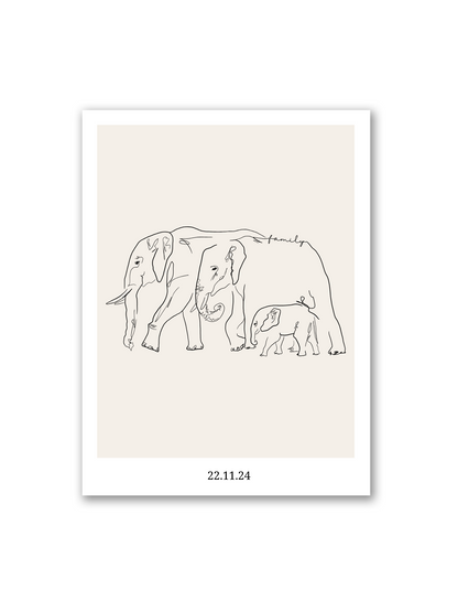 Minimalistisches Familienbild „Gentle Giants“ in Line Art auf hellbeigem Hintergrund – von Sels Studio