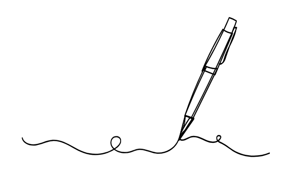 Line Art Zeichnung eines Stiftes mit gezeichneter Linie – Symbol für handgezeichnete, handgefertigte und personalisierte Illustrationen bei Sels Studio