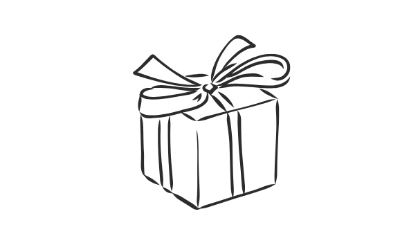 Line Art Illustration eines Geschenkpakets mit Schleife – Symbol für das perfekte, personalisierte Geschenk von Sels Studio