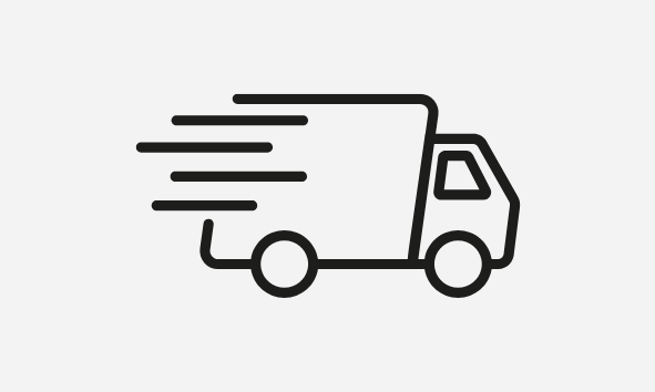 Symbolbild eines Lieferwagens mit Bewegungslinien – Icon für schnelle Lieferung in 2–5 Werktagen bei Sels Studio.