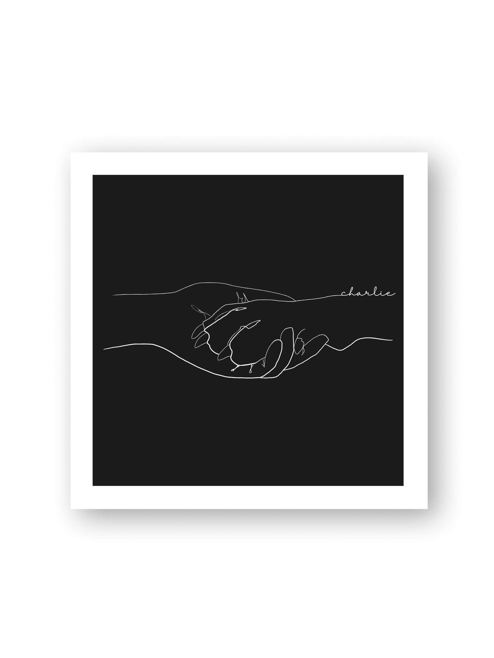 „Pfötchen“ Poster von Sels Studio – Hundepfote und Hand in minimalistischer Line Art auf schwarzem Hintergrund, Geschenk zur Erinnerung an treue Begleiter
