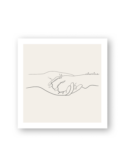 Handgezeichnetes Poster „Pfötchen“ – Line Art mit Hundepfote und Hand auf hellbeigem Hintergrund, perfektes Geschenk für Hundebesitzer:innen