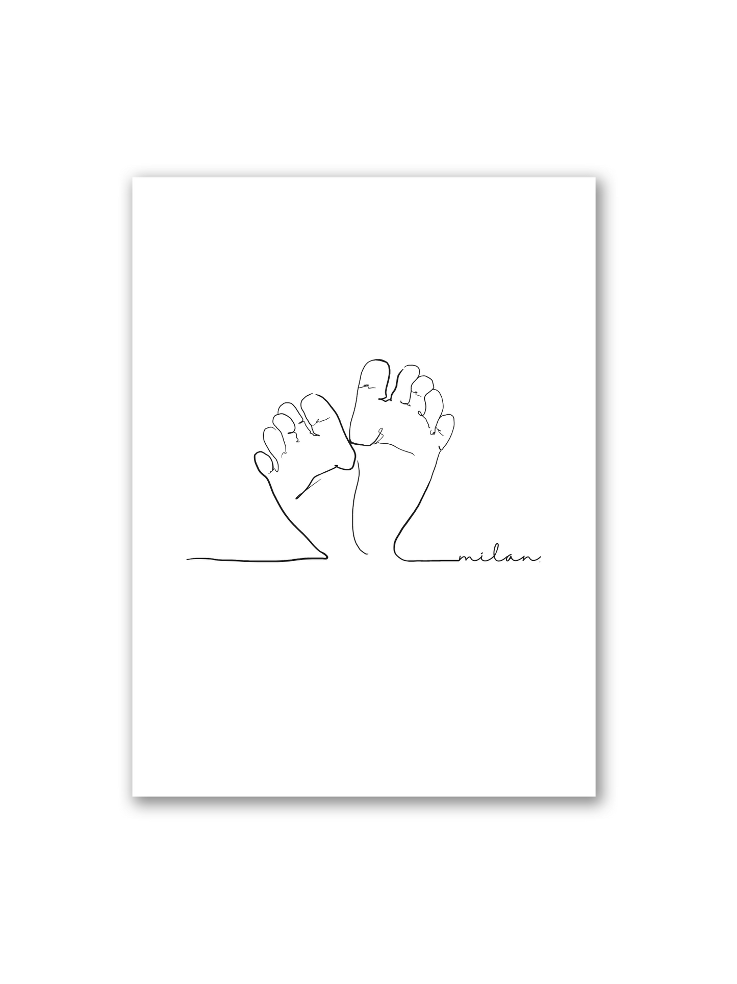 Illustration „Piedini di Bambino“ – minimalistisches Line Art Poster mit Babyfüßen in Herzform auf weißem Hintergrund von Sels Studio