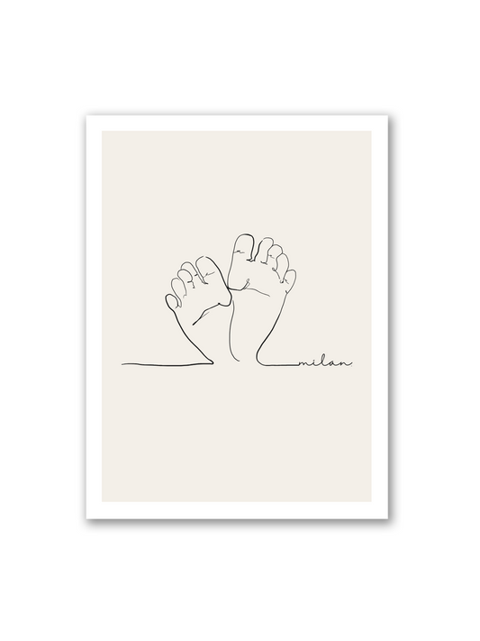 Line Art Poster von Sels Studio mit dem Titel "piedini di bambino auf hellbeigem Hintergrund
