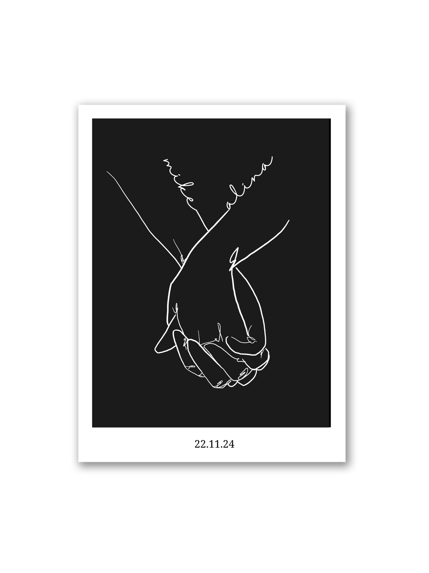 Stilvolles Paarposter „Cheri me Cheri“ in Schwarz – zwei Menschen Hand in Hand, individuell mit Namen & Datum, als ausdrucksstarkes Geschenk zur Beziehung, Hochzeit oder zum Jahrestag
