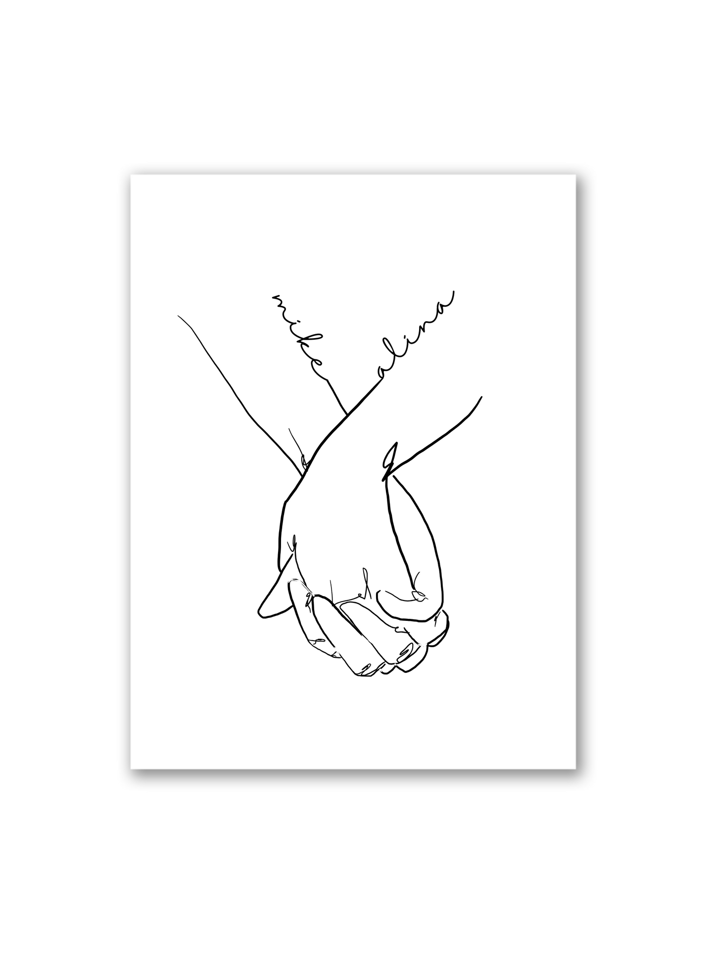 Personalisiertes Line Art Poster „Cheri me Cheri“ in Weiß – zwei sich haltende Hände als Symbol für Liebe & Vertrauen, mit Namen und Datum individualisierbar, perfektes Geschenk für Paare
