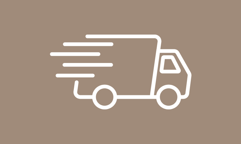 Icon mit stilisierter Lieferwagen-Grafik und Bewegungslinien – Symbol für schnelle Lieferung in 2–5 Werktagen bei Sels Studio